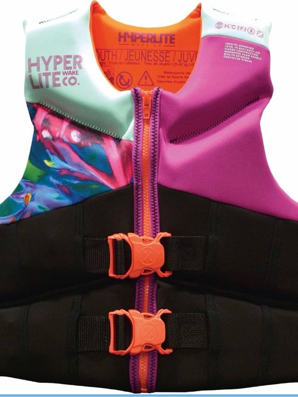 Hyperlite Kids' Pink & Black Neoprene Life Vest - Front-Zip